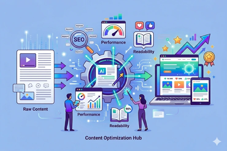A Digital Dhaka 360 image featuring a content optimization service.