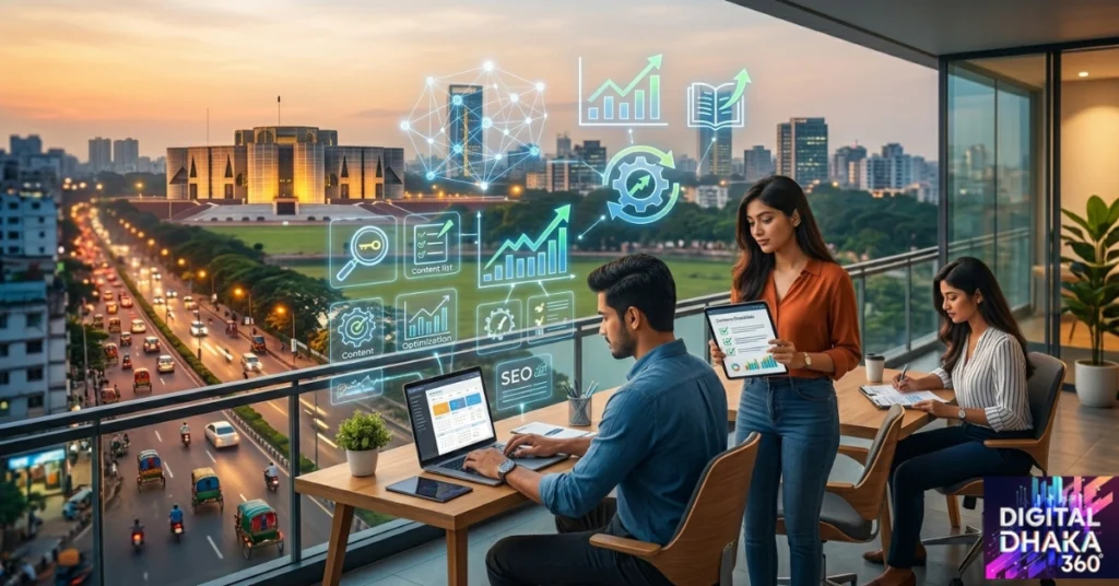 A Digital Dhaka 360 image, featuring professionals working in the office.