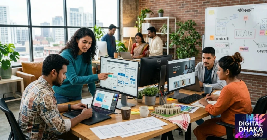A Digital Dhaka 360 image, featuring professionals working in the office.