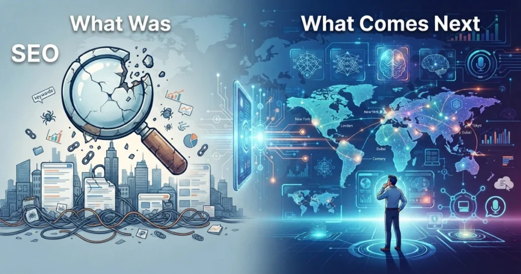 A Digital Dhaka 360 illustration featuring the evolution of search technology.